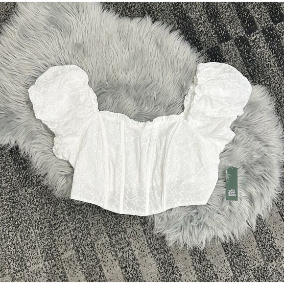 Women's Puff Cap Sleeve Eyelet Corset Top - Wild Fable Size XXL - Picture 3 of 6